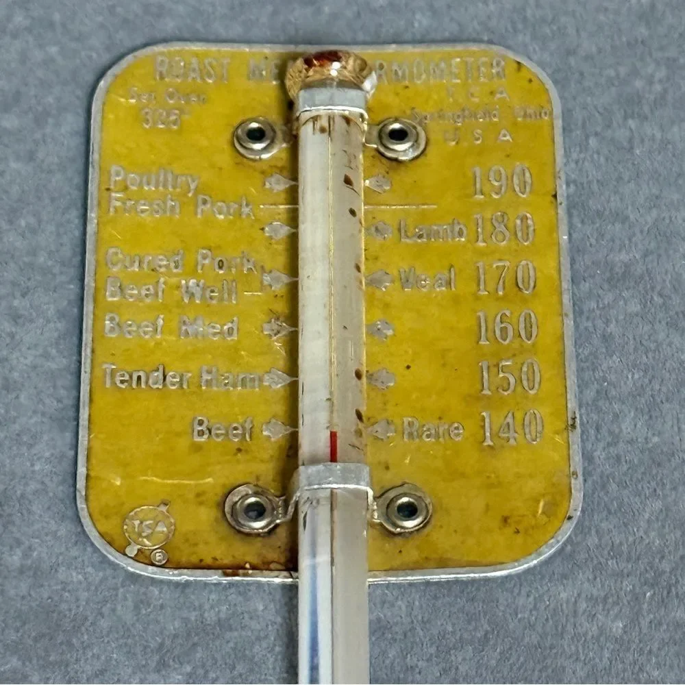 Vintage TCA Roast Meat Thermometer Springfield Ohio USA Yellow Aluminum & Glass